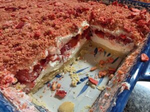 Photo of strawberry lasagna.